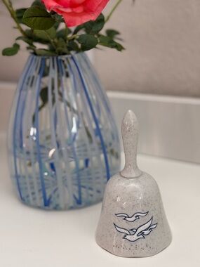 Speckled Ceramic Hand Bell with Seagull Design - White & Blue